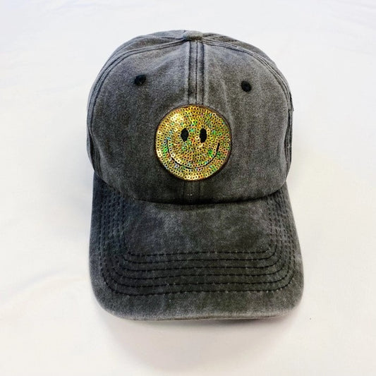 Sequin Smiley Face Patch Hat