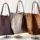 Genuine Leather Metallic Tote Bag