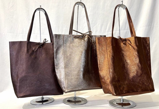 Genuine Leather Metallic Tote Bag