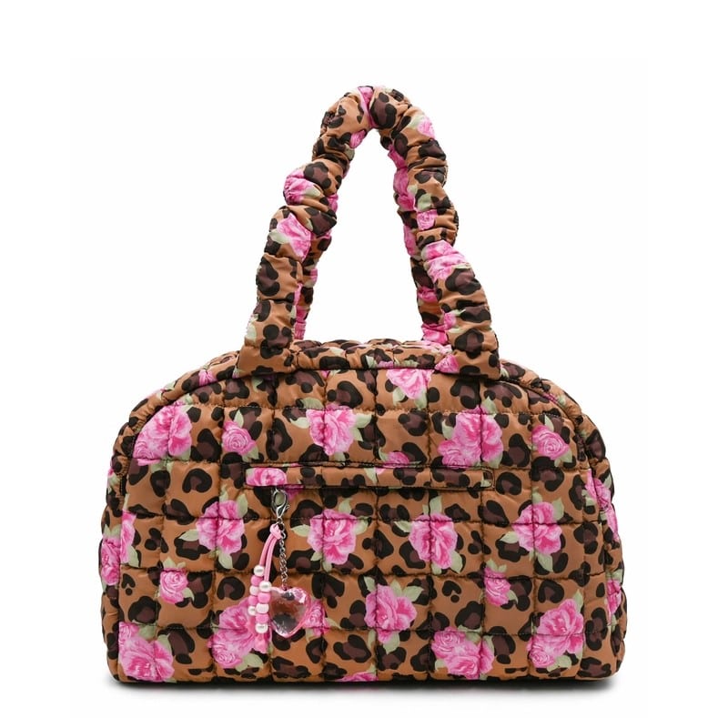 Quilted Leopard Rose Printed Duffle Bag