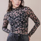 Women's Black Floral Fitted Sheer Mesh Lace Top