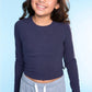 Kids Navy Blue Long Sleeve Fitted Tee