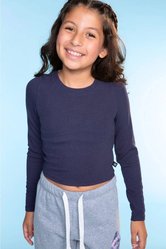 Kids Navy Blue Long Sleeve Fitted Tee