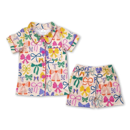 Kids Short Sleeve/Shorts Bow Pajama Set