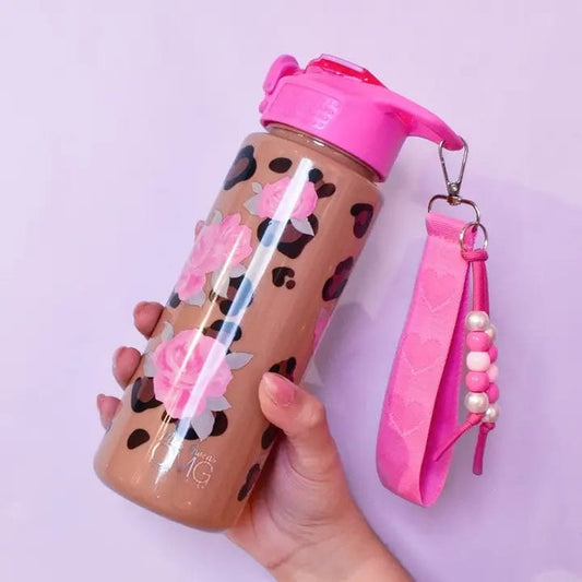 Leopard & Rose Printed Plastic Water Bottle with Wrislet