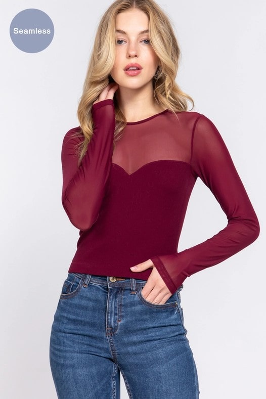 Women's Fitted Mesh Sleeve Top