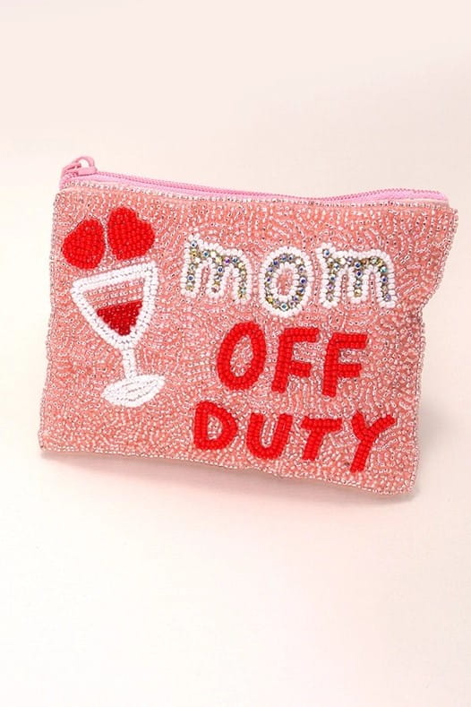 Mom Off Duty Seedbead Coin Purse/Pouch