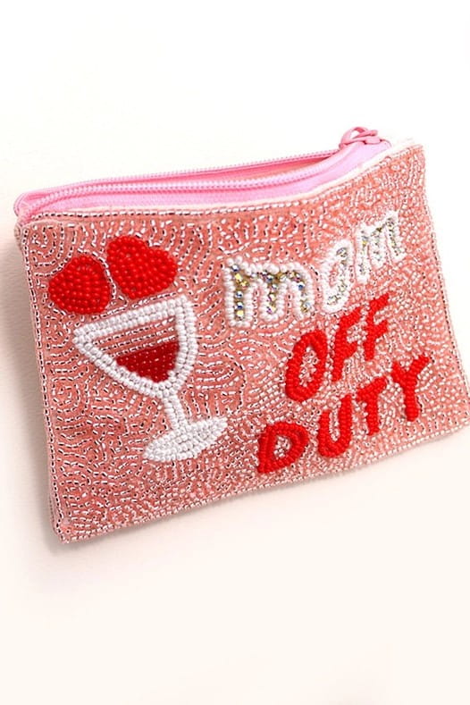 Mom Off Duty Seedbead Coin Purse/Pouch